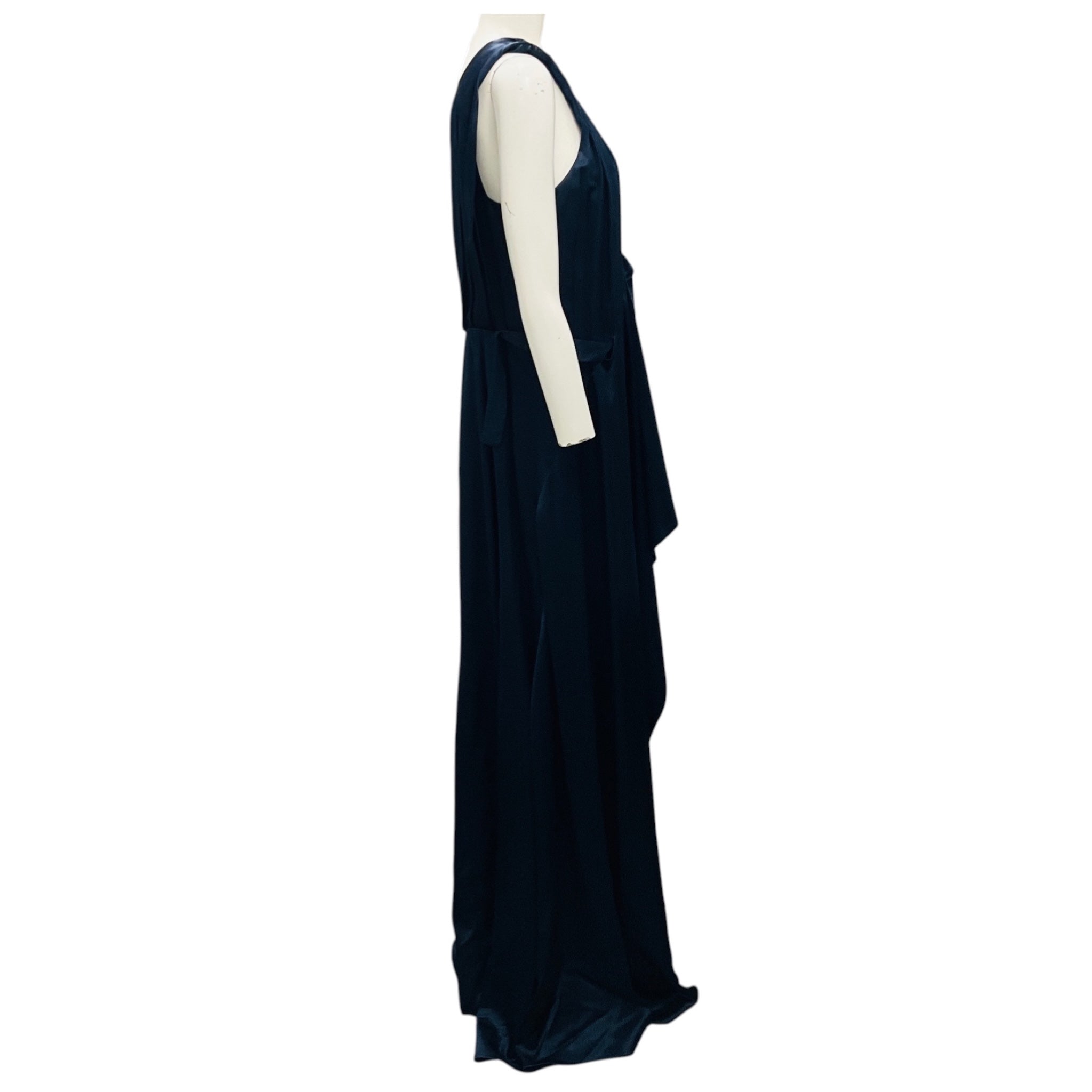 Carolina Herrera Navy Sleeveless V-Neck Satin Gown / Formal Dress