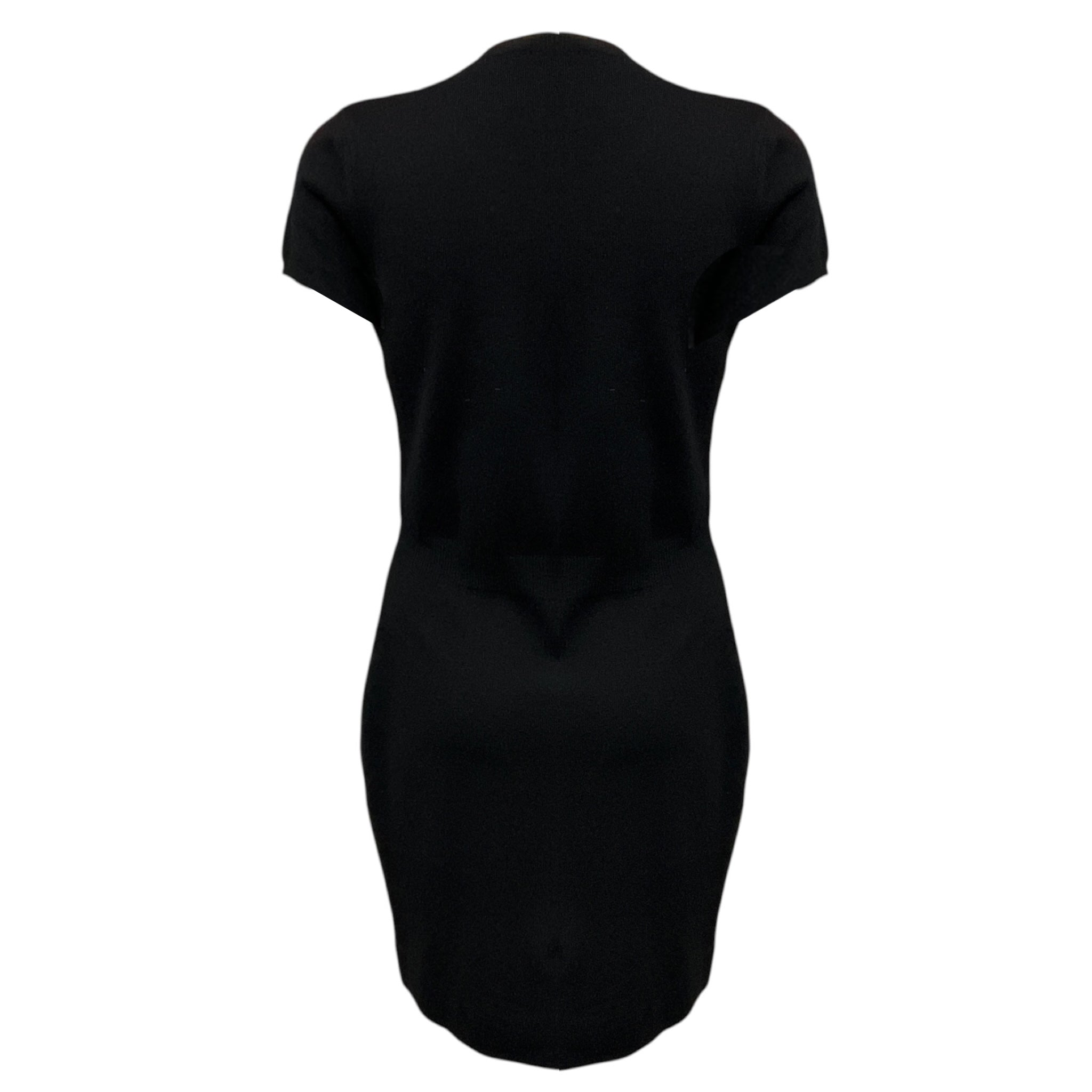 Valentino Black / Nude Lace Trimmed Short Sleeved Knit Midi Dress