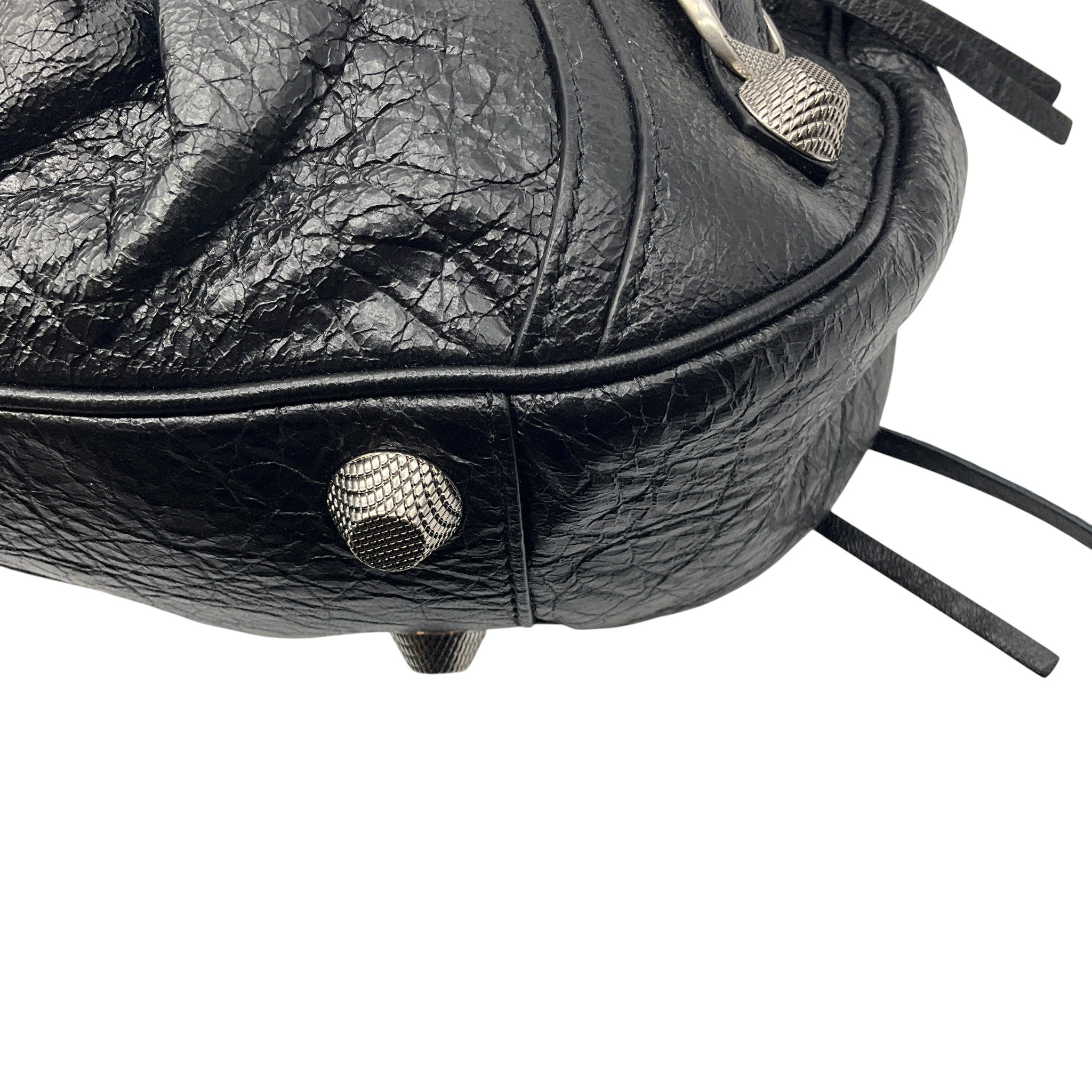 Balenciaga Black Le Cagole Small Shoulder Bag in Arena Lambskin with Aged Silver Hardware