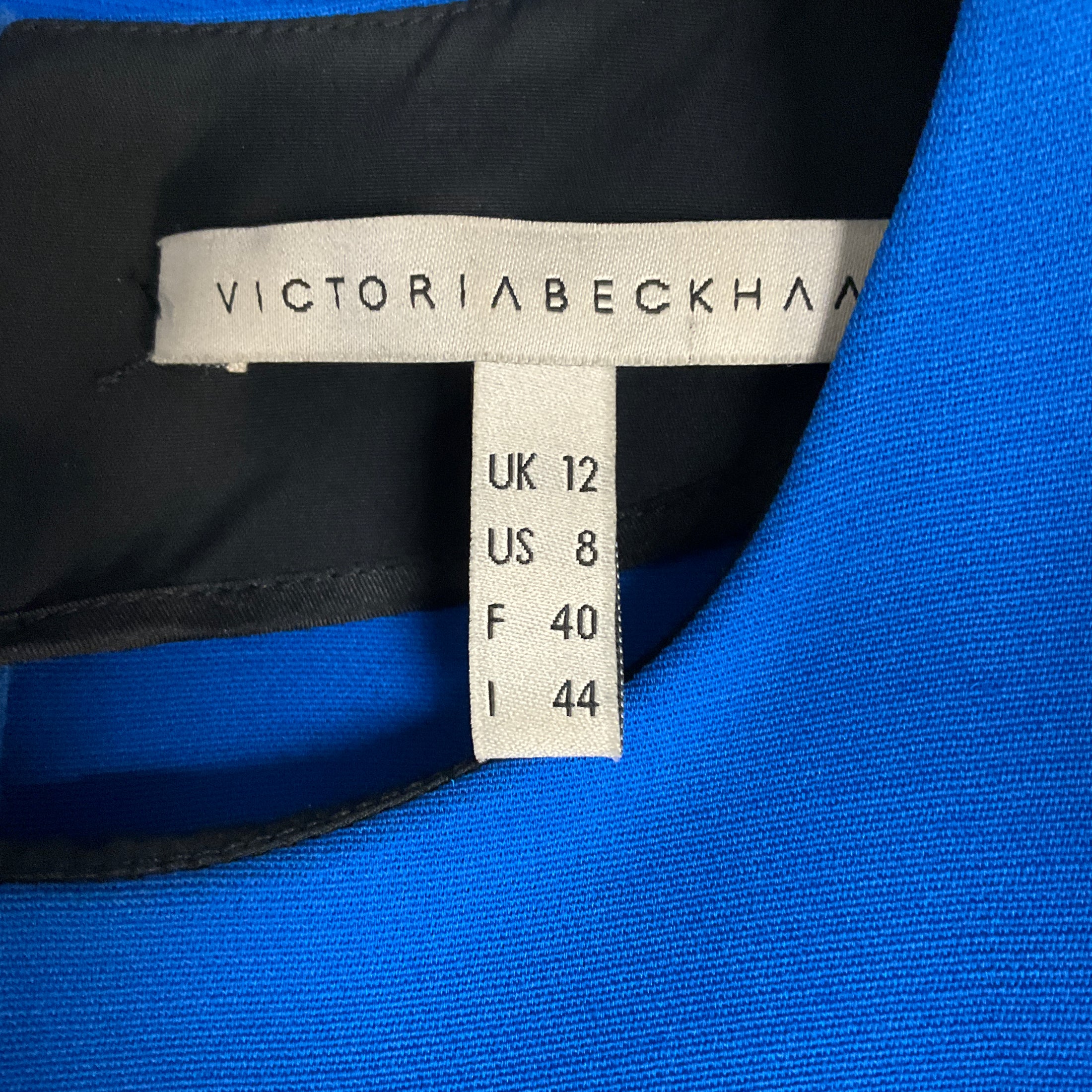 Victoria Beckham Royal Blue Short Sleeved Wool and Silk Crepe Mini Dress