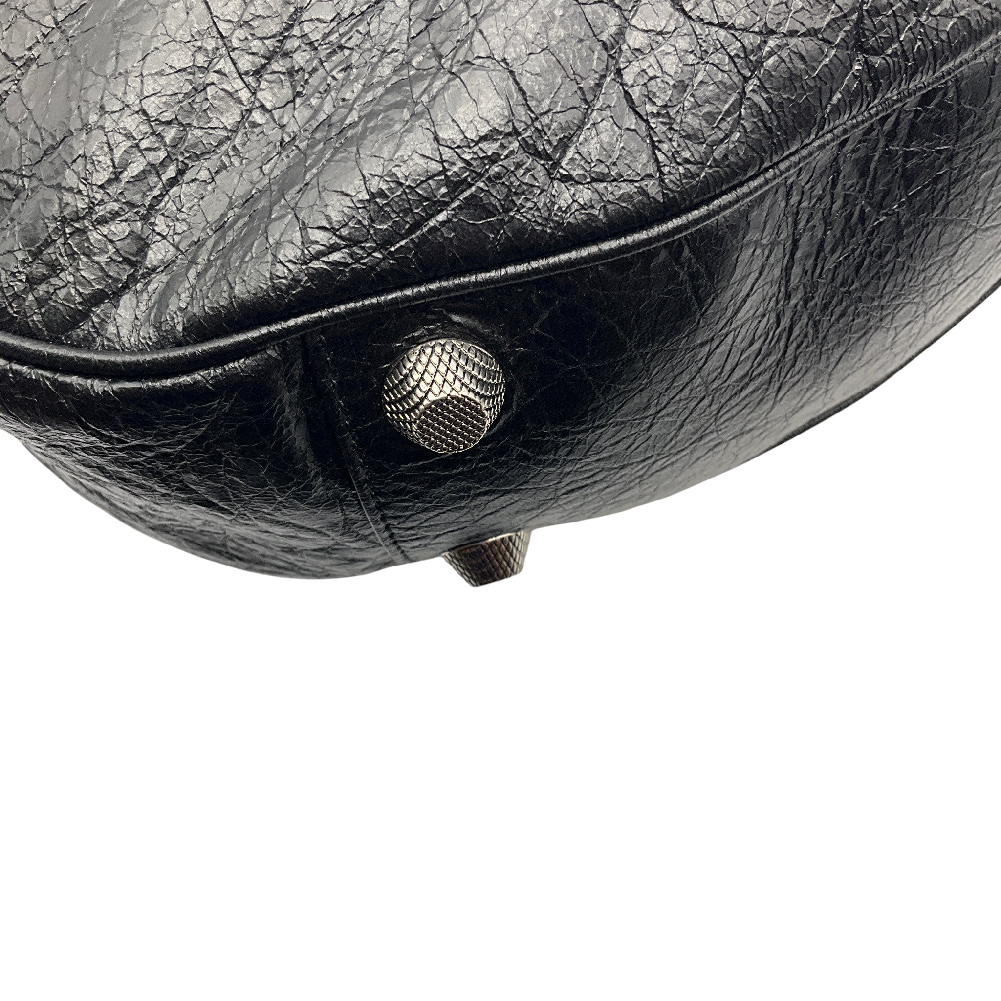 Balenciaga Black Le Cagole Small Shoulder Bag in Arena Lambskin with Aged Silver Hardware