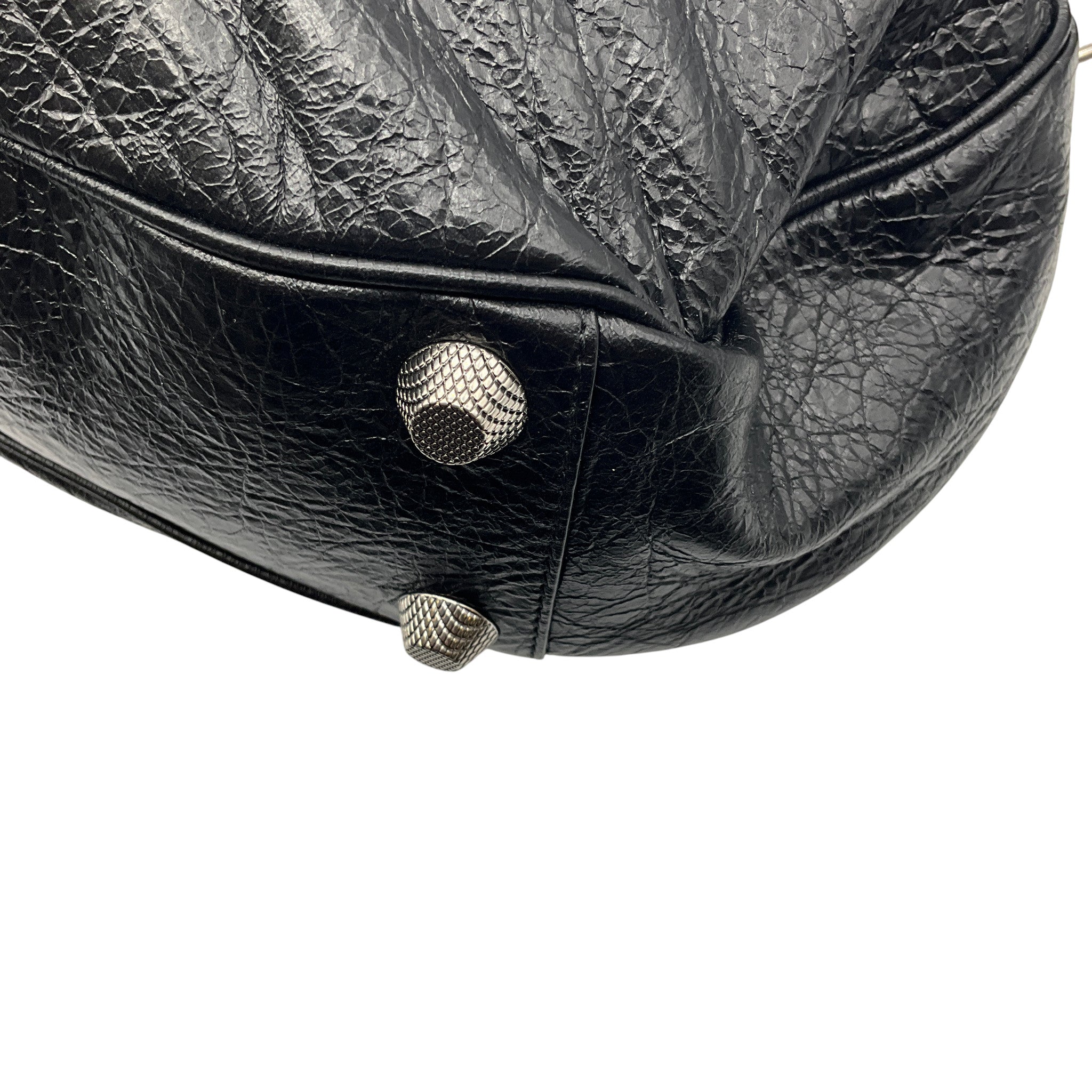Balenciaga Black Le Cagole Small Shoulder Bag in Arena Lambskin with Aged Silver Hardware
