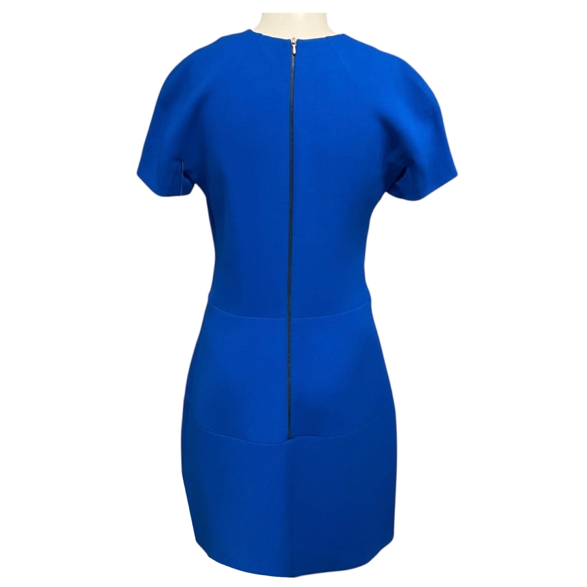 Victoria Beckham Royal Blue Short Sleeved Wool and Silk Crepe Mini Dress