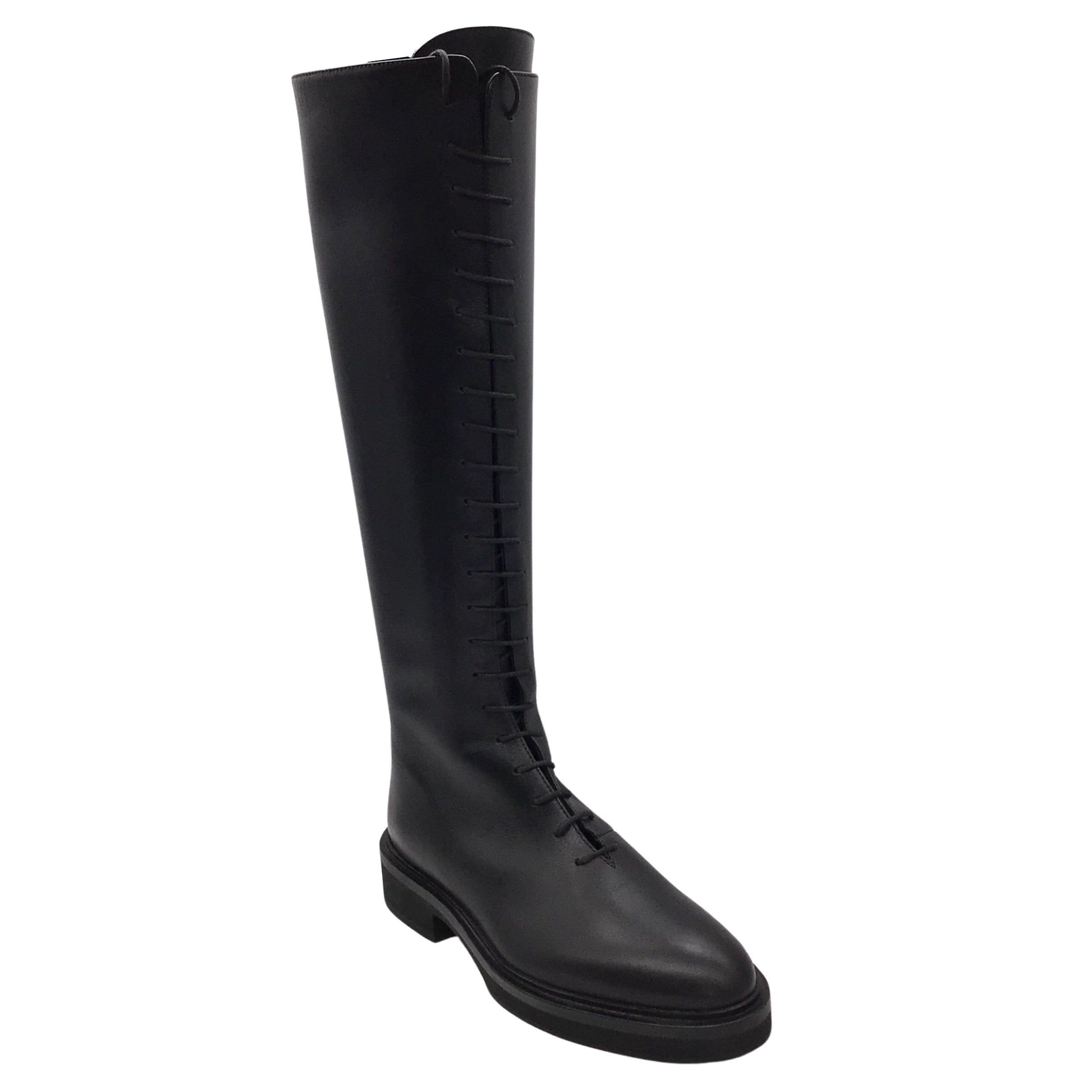 Khaite Black Lace-Up Knee-High Leather Riding Boots – Roundabout Resale ...