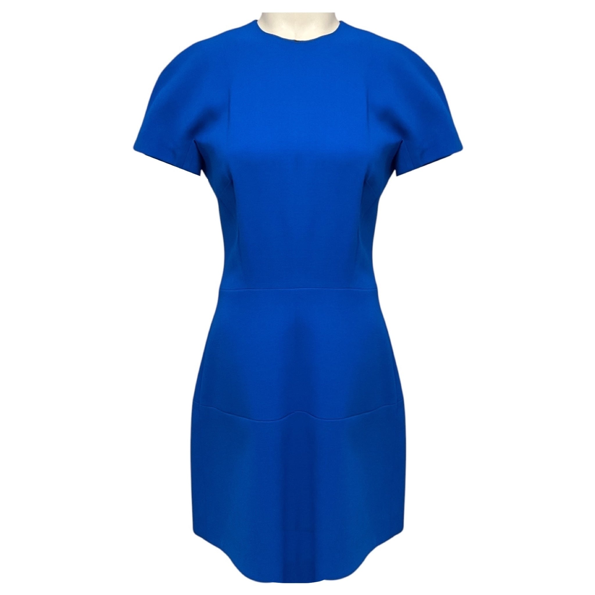 Victoria Beckham Royal Blue Short Sleeved Wool and Silk Crepe Mini Dress
