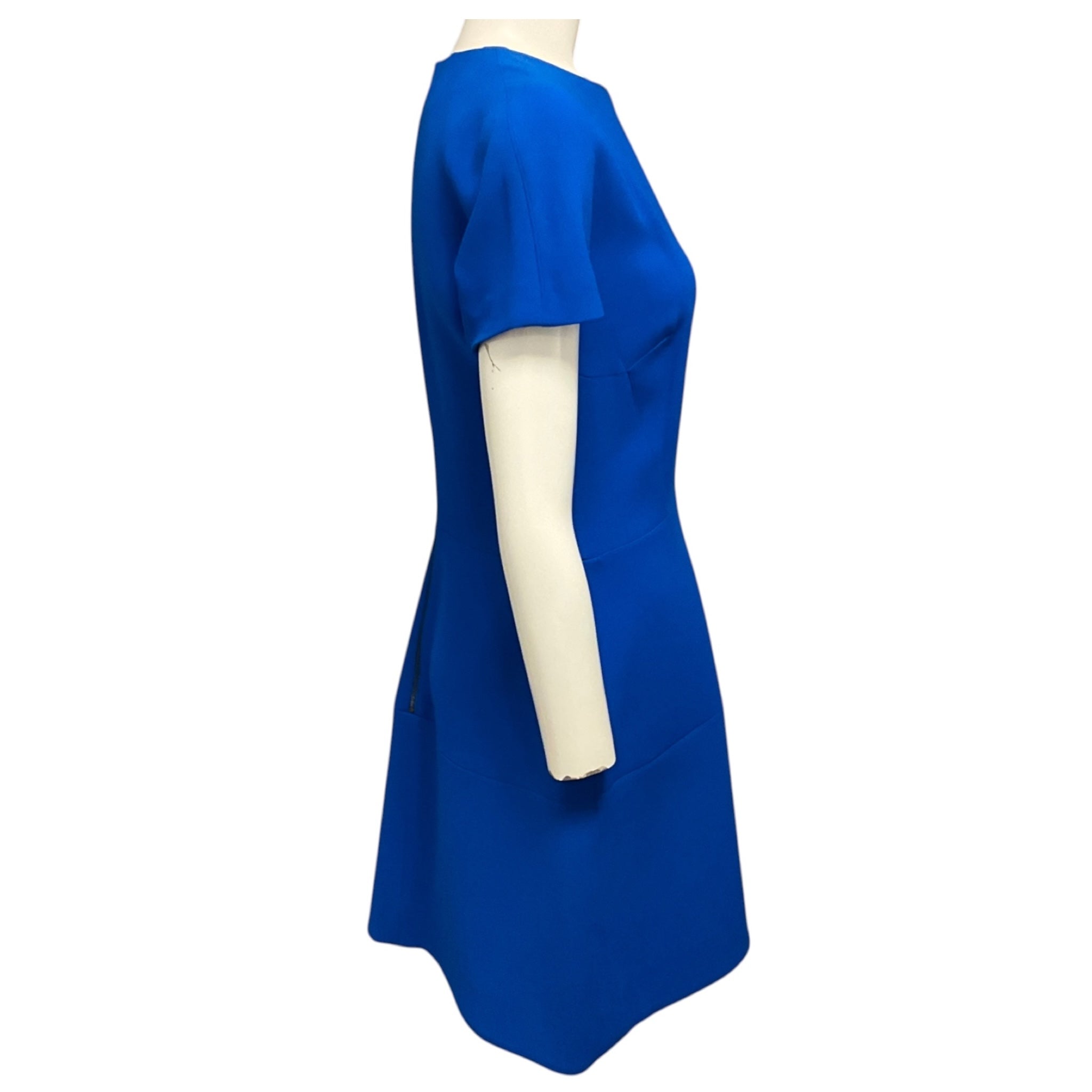 Victoria Beckham Royal Blue Short Sleeved Wool and Silk Crepe Mini Dress