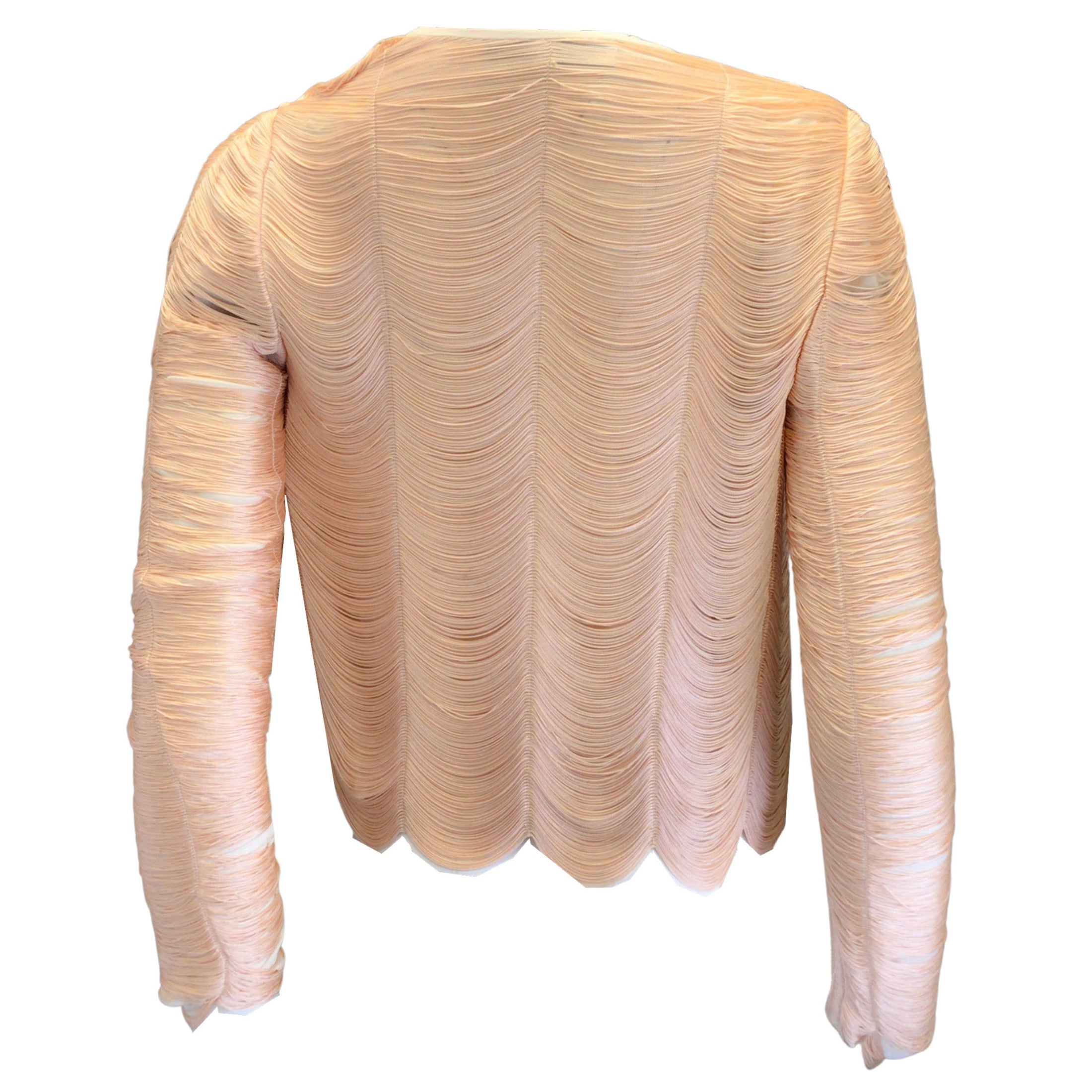 Galvan London Peach / Ivory Fringed Detail Open Front Silk Top