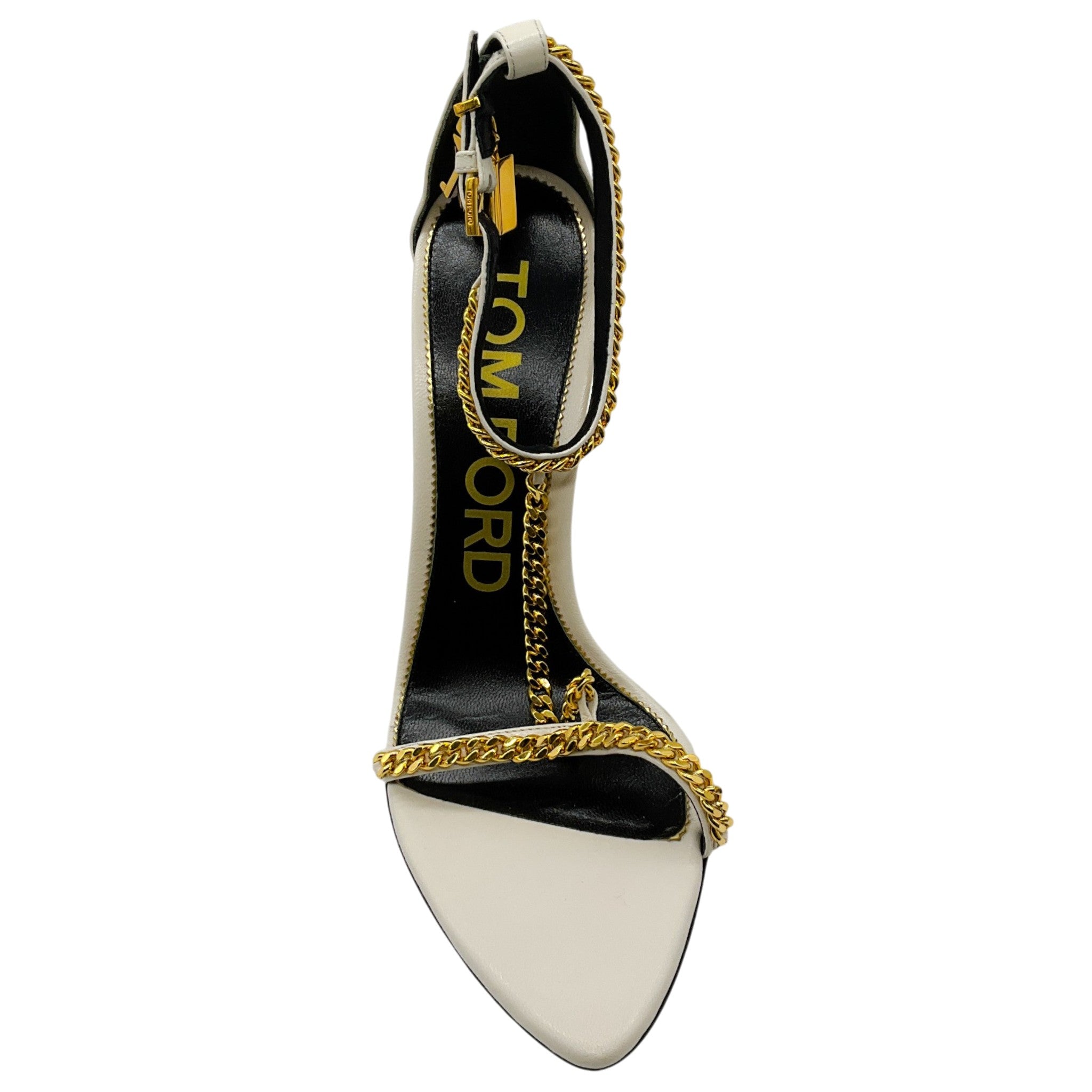 Tom Ford Ivory Leather Pointy Naked Sandals with Gold Chain and Padlock