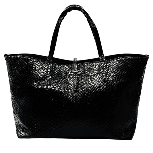 Salvatore Ferragamo Black Snakeskin Leather Double Top Handle Tote Handbag