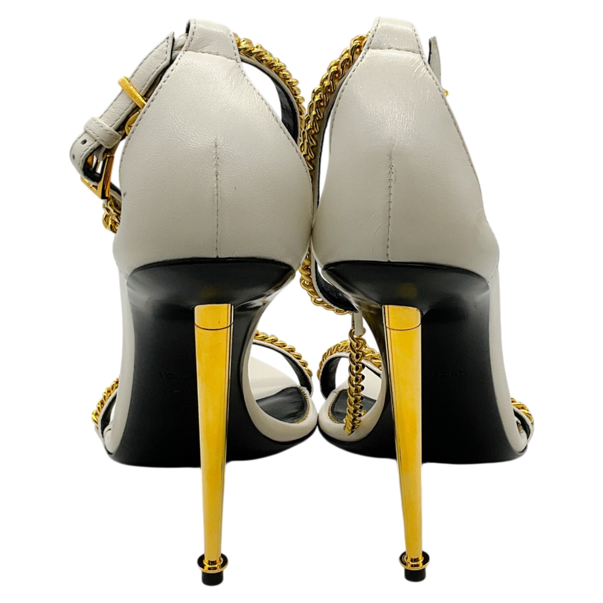 Tom Ford Ivory Leather Pointy Naked Sandals with Gold Chain and Padlock