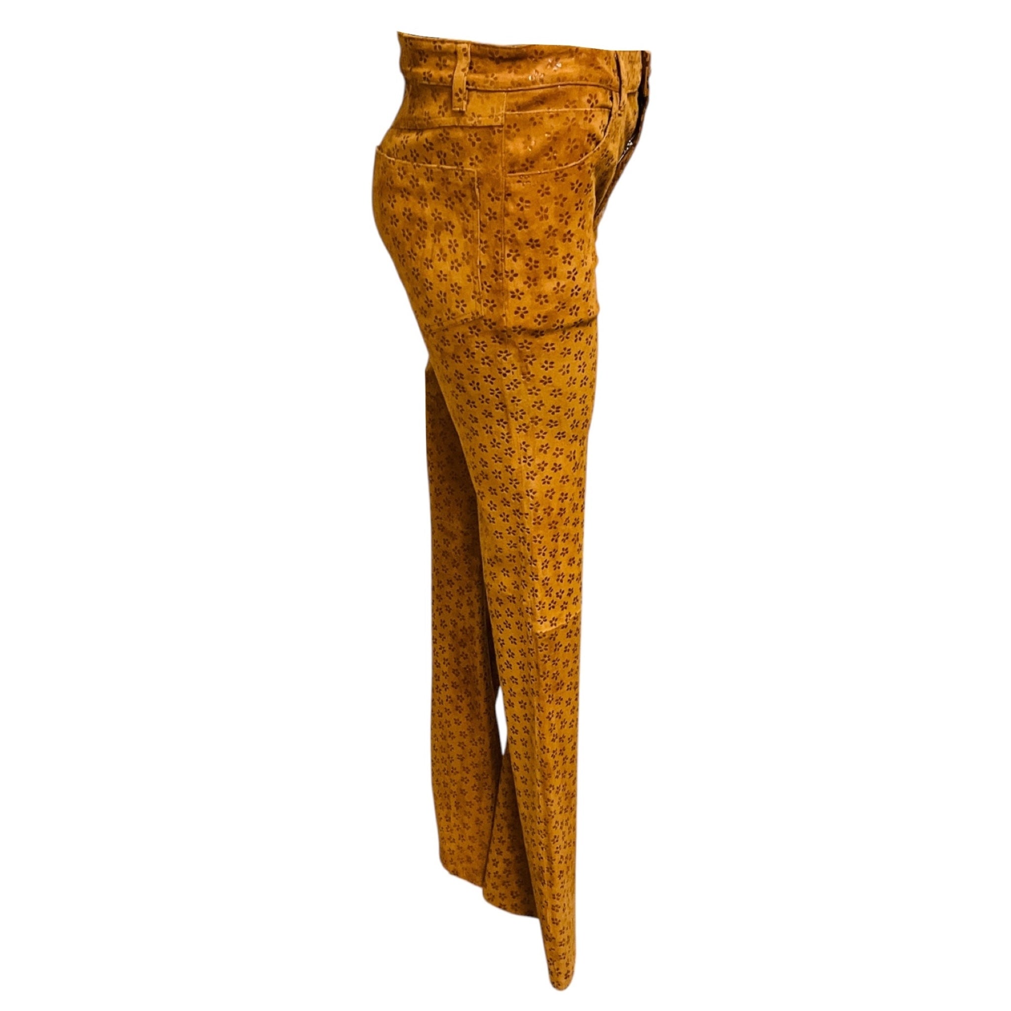 SPRWMN Cognac Flower Five Pocket Suede Micro Flare Pants