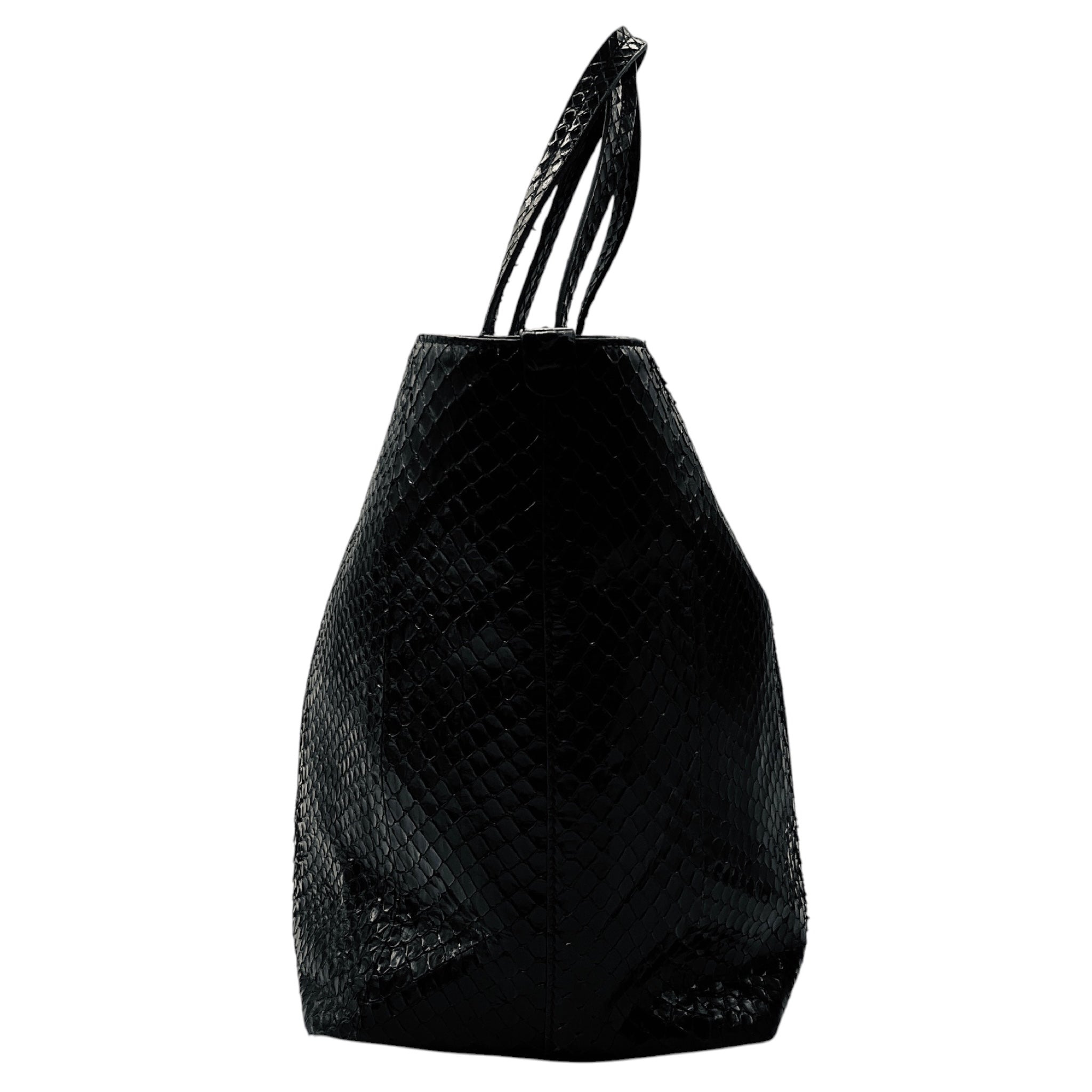 Salvatore Ferragamo Black Snakeskin Leather Double Top Handle Tote Handbag