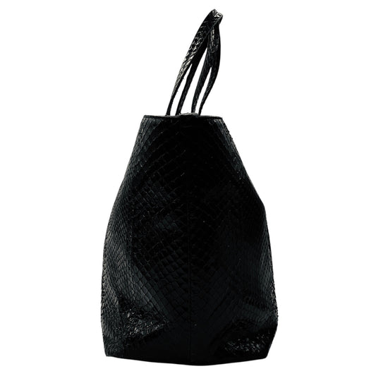 Salvatore Ferragamo Black Snakeskin Leather Double Top Handle Tote Handbag