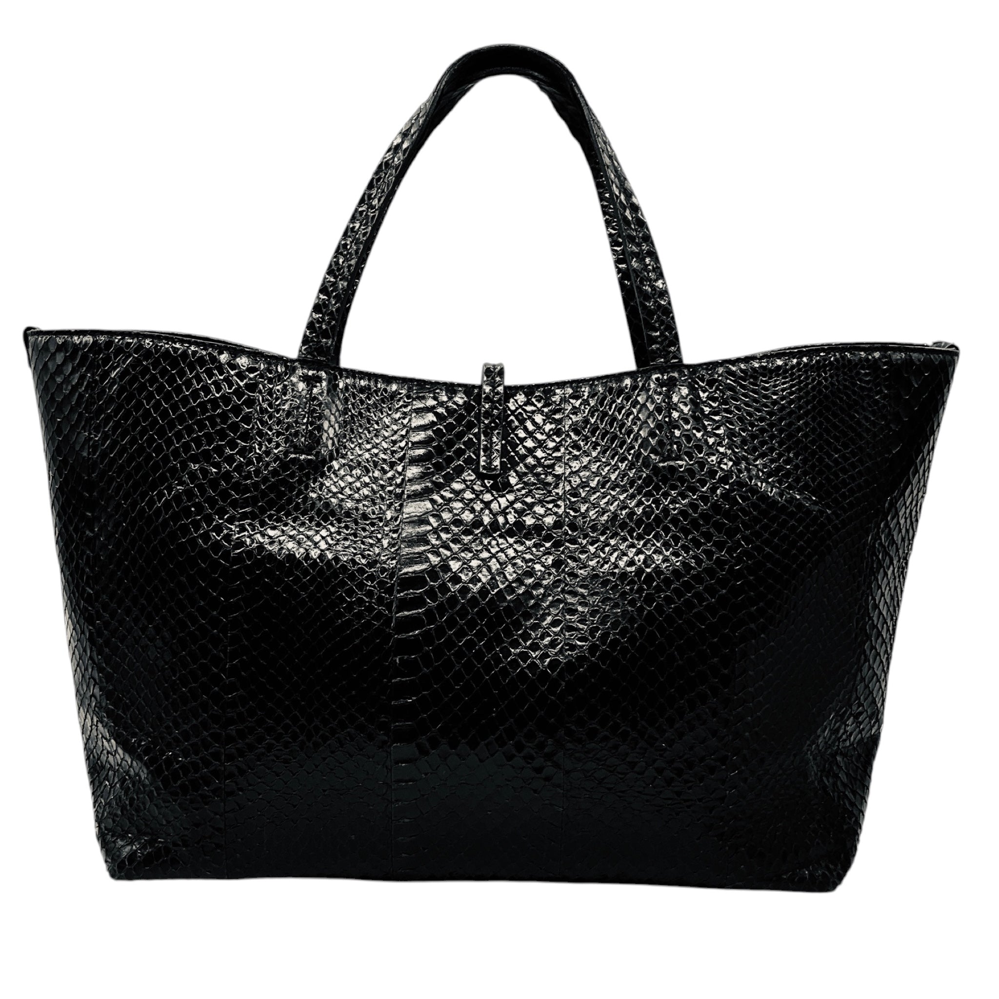 Salvatore Ferragamo Black Snakeskin Leather Double Top Handle Tote Handbag