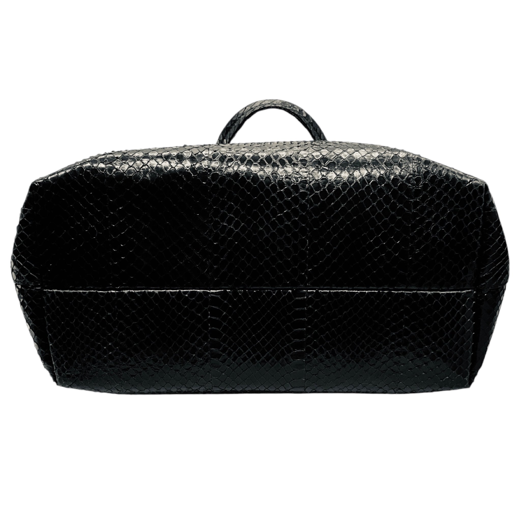 Salvatore Ferragamo Black Snakeskin Leather Double Top Handle Tote Handbag