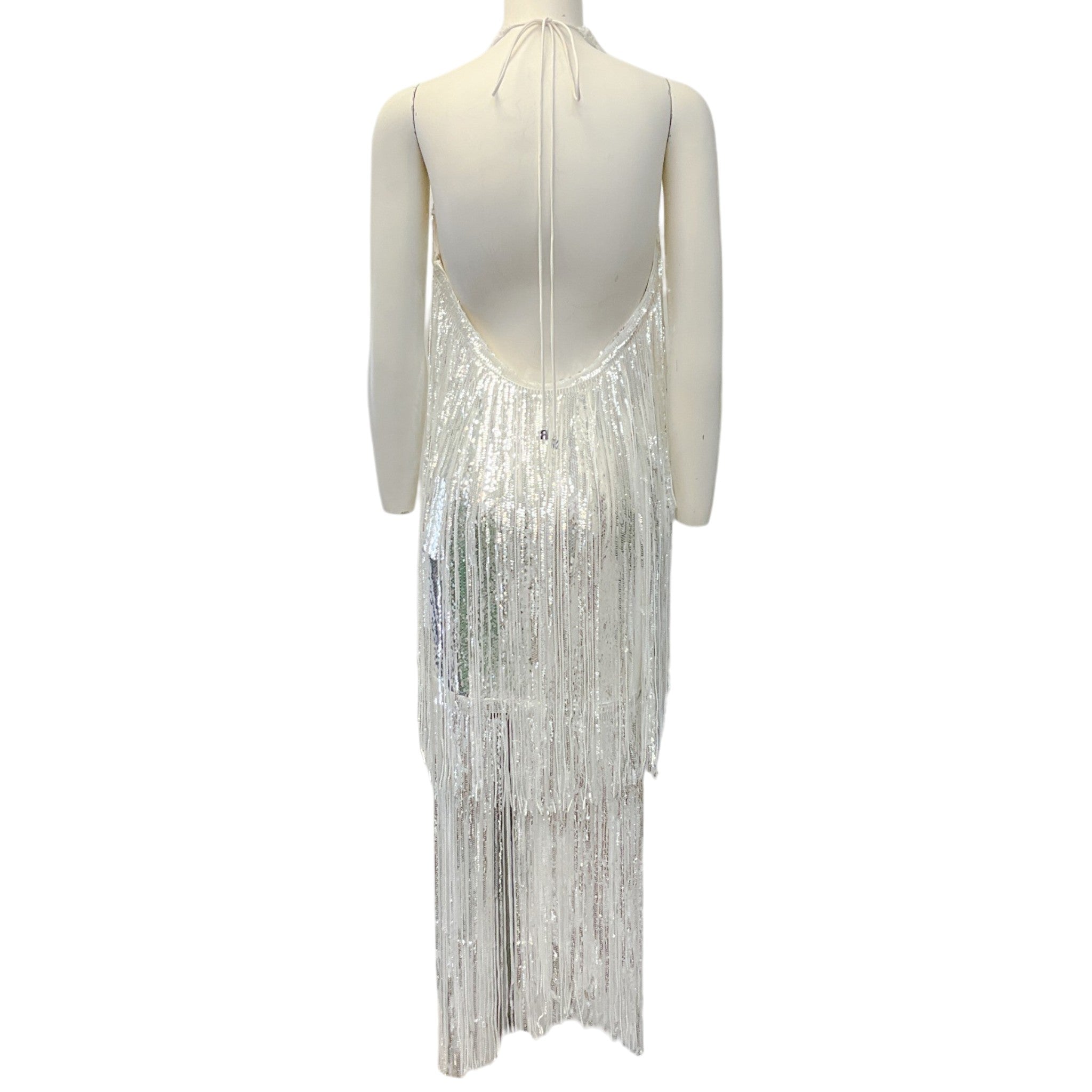 Rotate Silver / White Sequin Fringe Dress