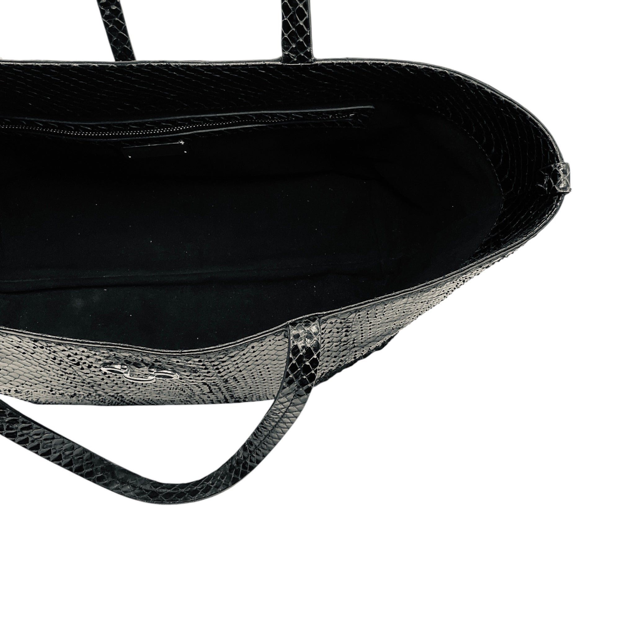 Salvatore Ferragamo Black Snakeskin Leather Double Top Handle Tote Handbag