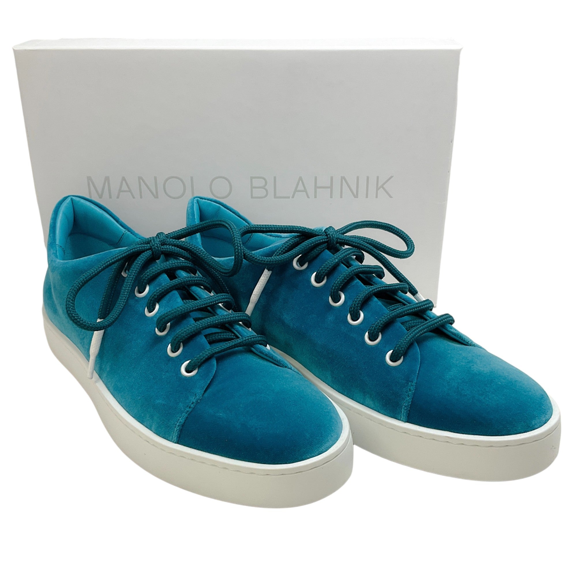 Manolo Blahnik Deep Turquoise Velvet Samanada Sneakers