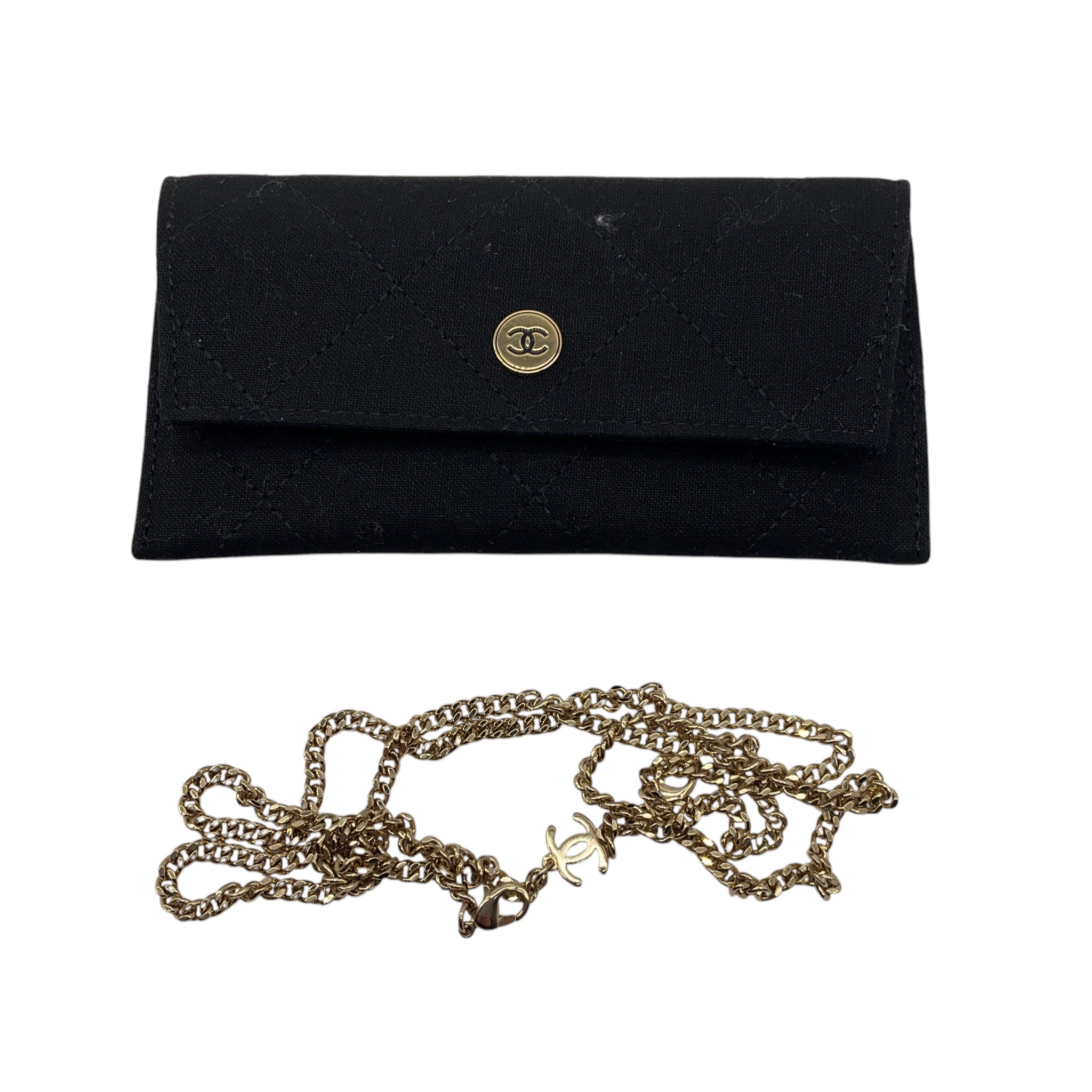 Chanel Dark Grey Gradient Lens Rimless Square Frame Sunglasses with Gold Chain Detail