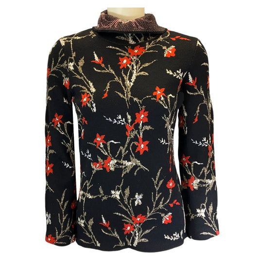 Balenciaga Black / Red 2016 Floral Wool Knit Sweater