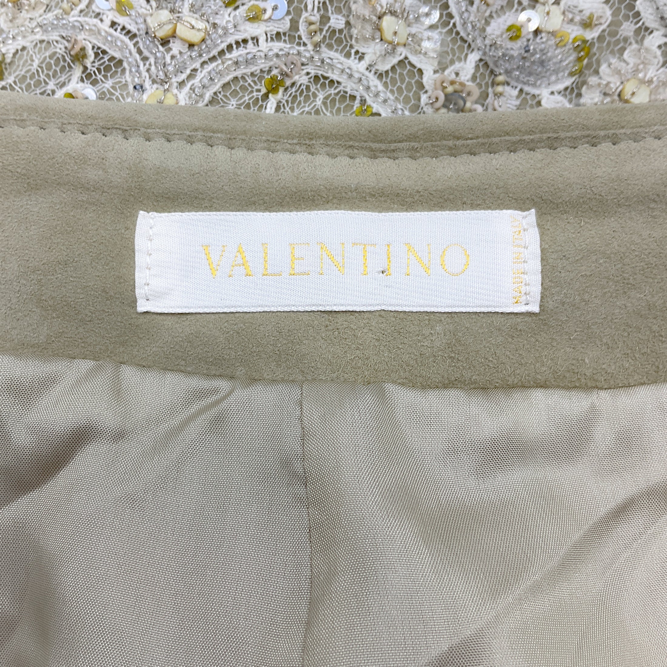 Valentino Vintage Beige Suede and Lace Tiered Skirt