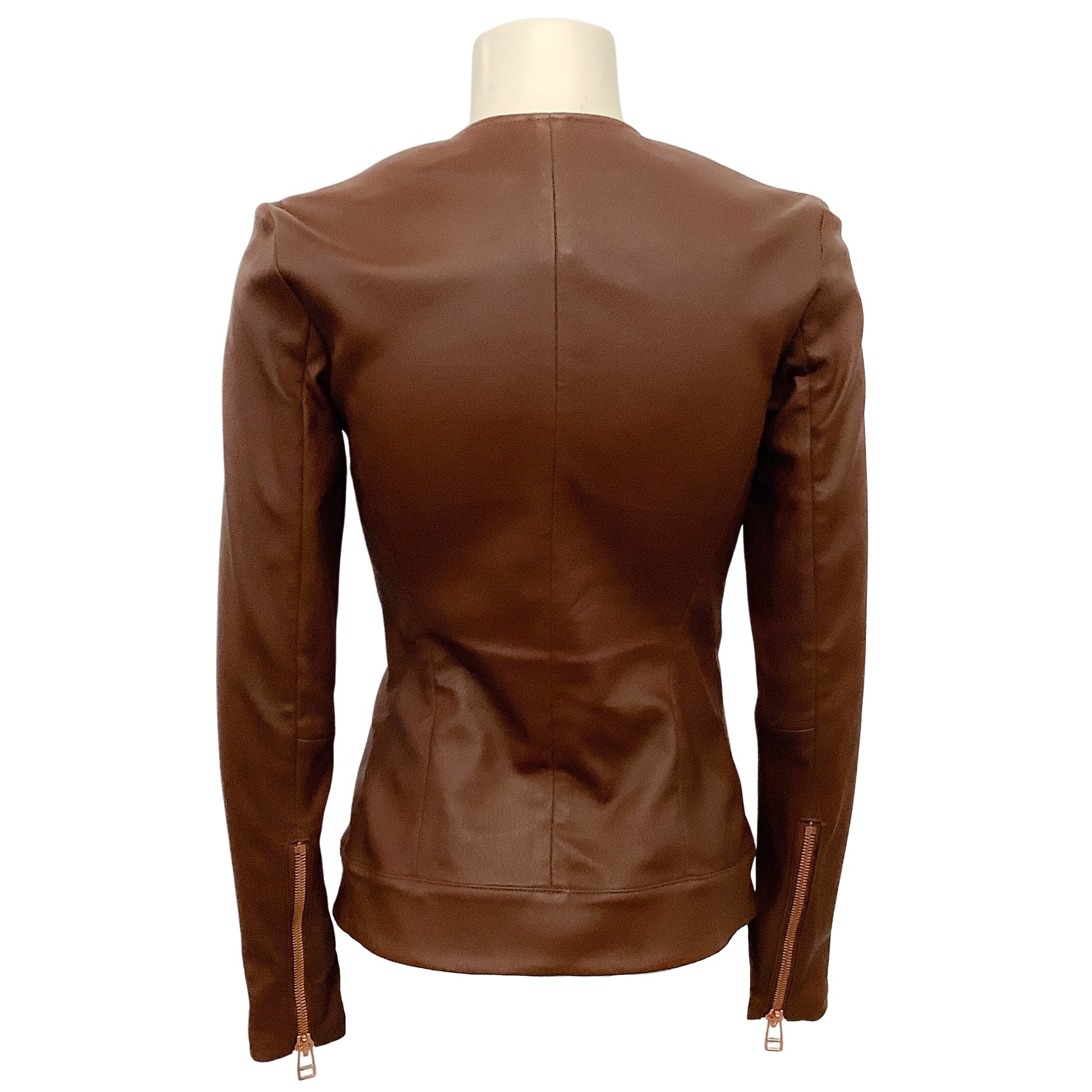 Thomas Wylde Brown / Ivory Stretch Leather Moto Jacket