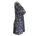 Load image into Gallery viewer, Alessandra Rich Navy Blue / White Lace Trimmed Pearl Buttoned Floral Printed Silk Mini Dress
