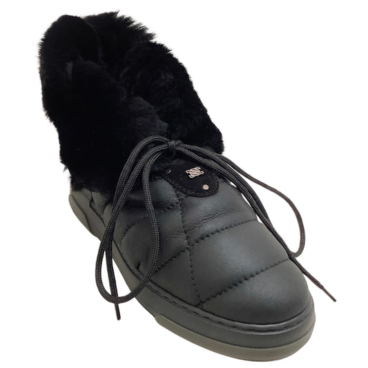 Casadei Black Leather Nero Booties with Fur
