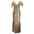 Load image into Gallery viewer, Marchesa Notte Gold Metallic / Beige Embellished Mesh Tulle Front Slit Gown / Formal Dress

