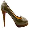 Load image into Gallery viewer, Christian Louboutin Taupe Patent Peniche Peep Toe Pumps
