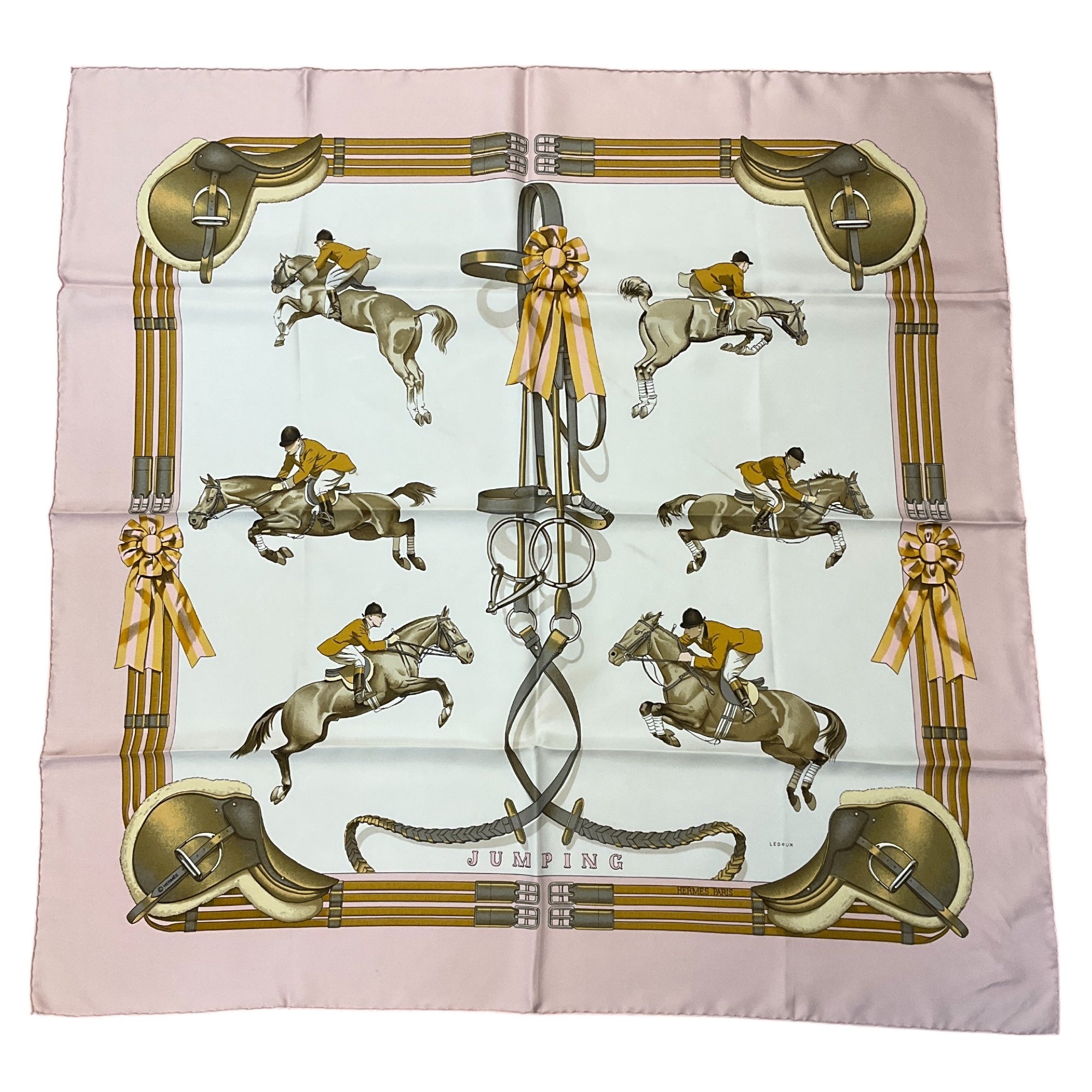 Hermes Light Pink Jumping Print Square Silk Twill Scarf