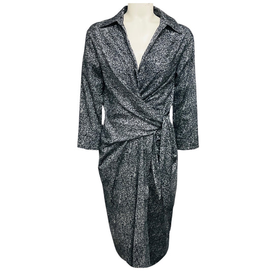 Samantha Sung Black / White Tweed Print Cotton Stretch Wrap Dress