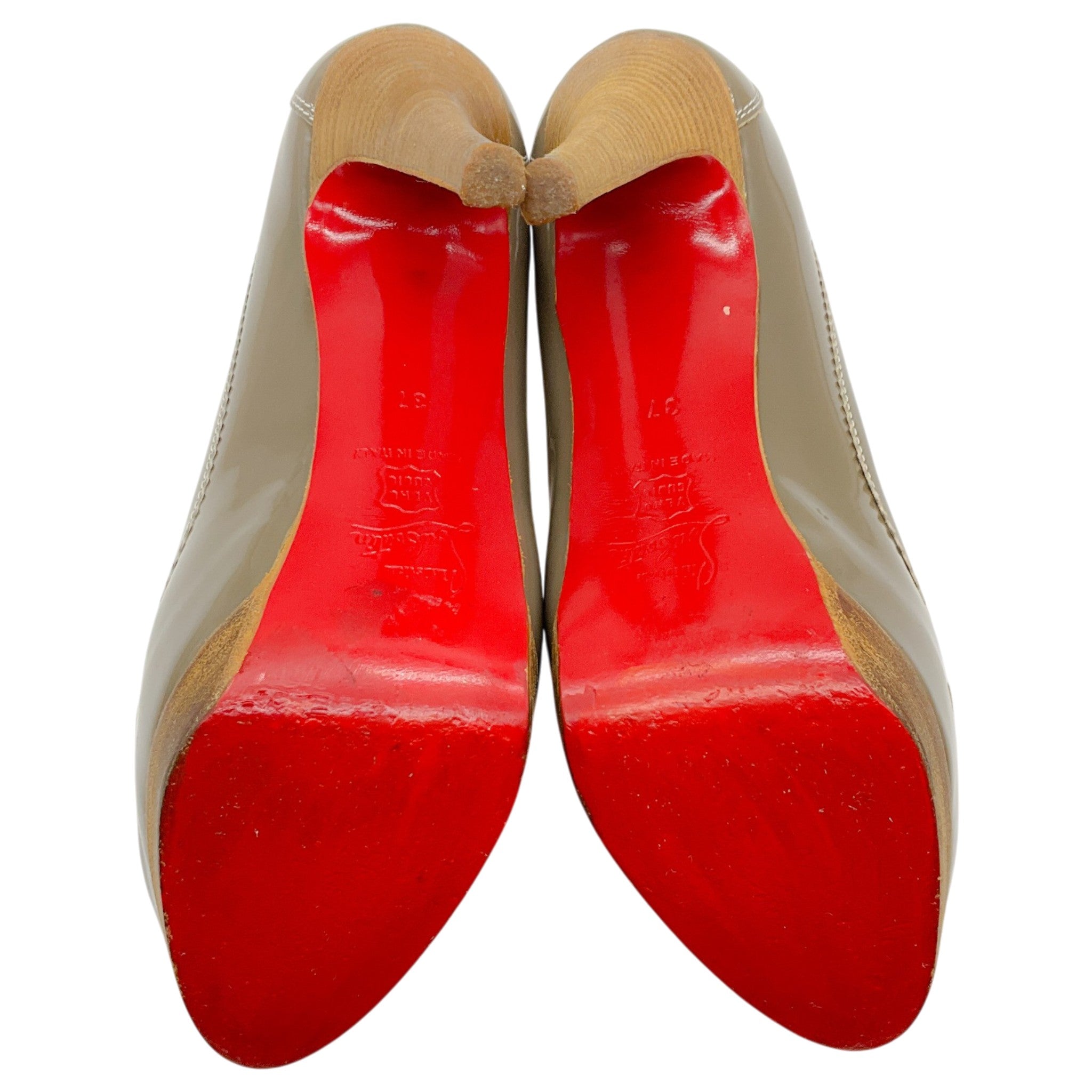 Christian Louboutin Taupe Patent Peniche Peep Toe Pumps