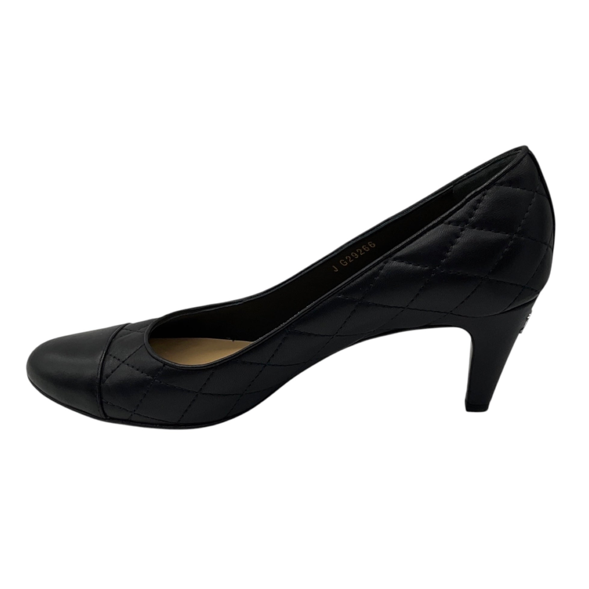 Chanel Black 2014 Classic Quilted Matelasse Leather Cap Toe CC Logo Pumps