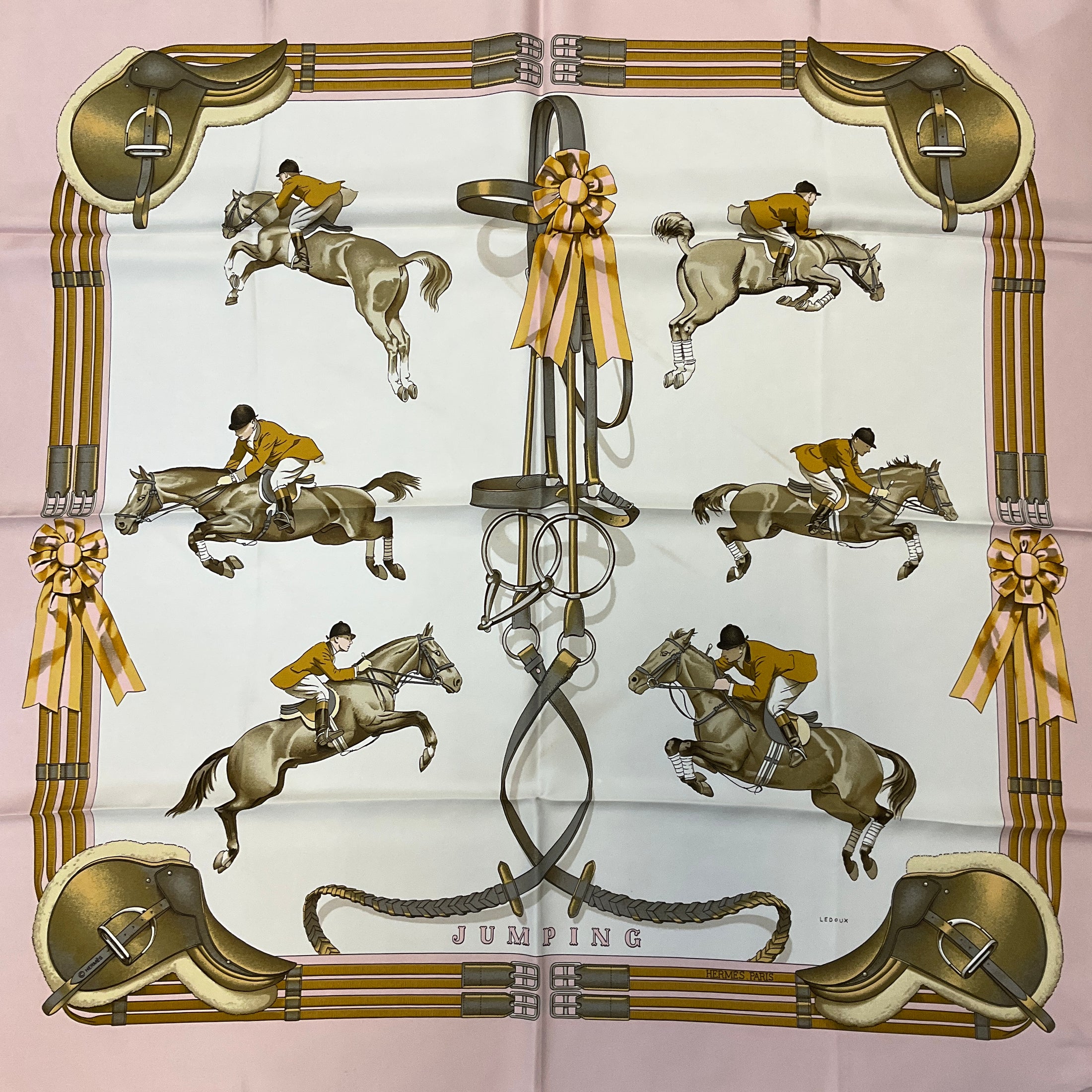 Hermes Light Pink Jumping Print Square Silk Twill Scarf
