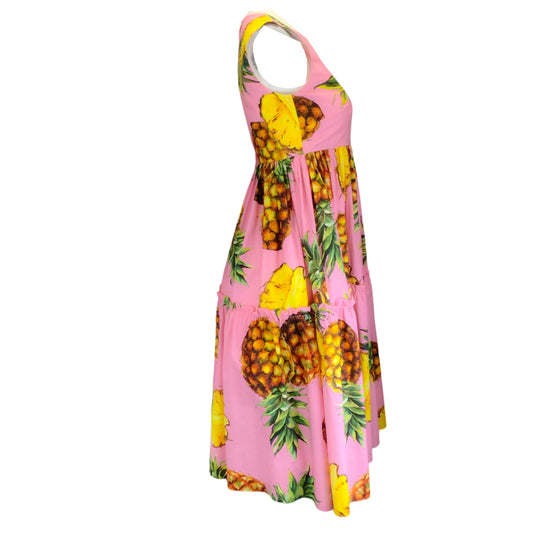 Dolce & Gabbana Pink Multi Pineapple Printed Sleeveless Cotton Dress