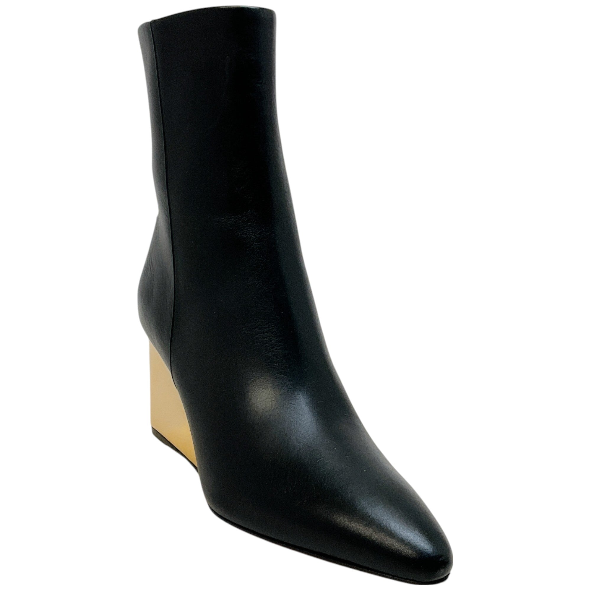 Chloe Black Leather Rebecca Boots with Gold Wedge Heel
