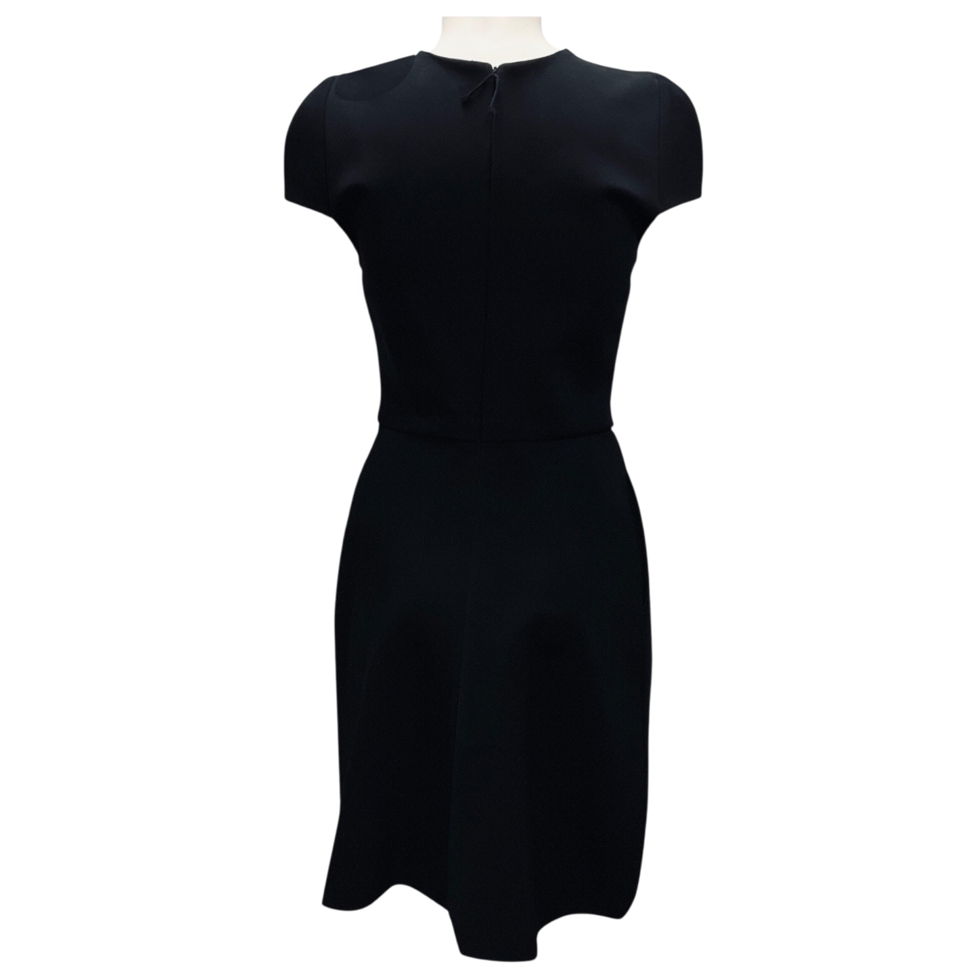 J. Mendel Black Cap Sleeved Stretch Knit Techno Midi Dress