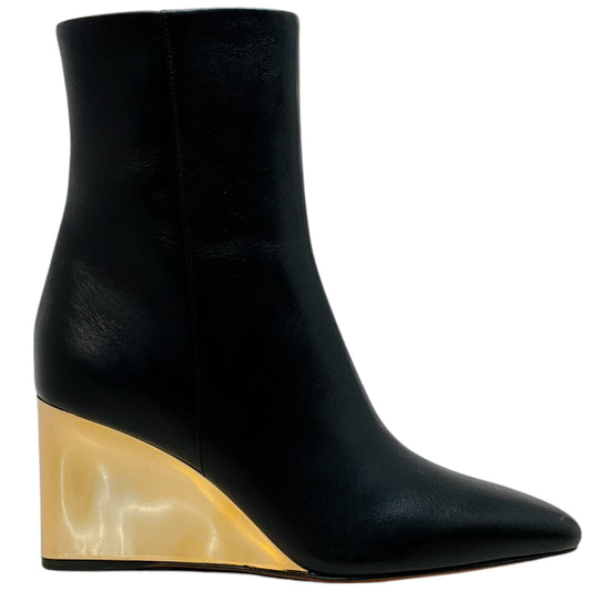 Chloe Black Leather Rebecca Boots with Gold Wedge Heel