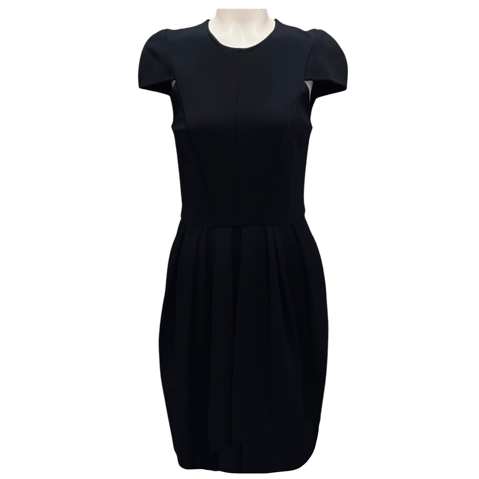 J. Mendel Black Cap Sleeved Stretch Knit Techno Midi Dress