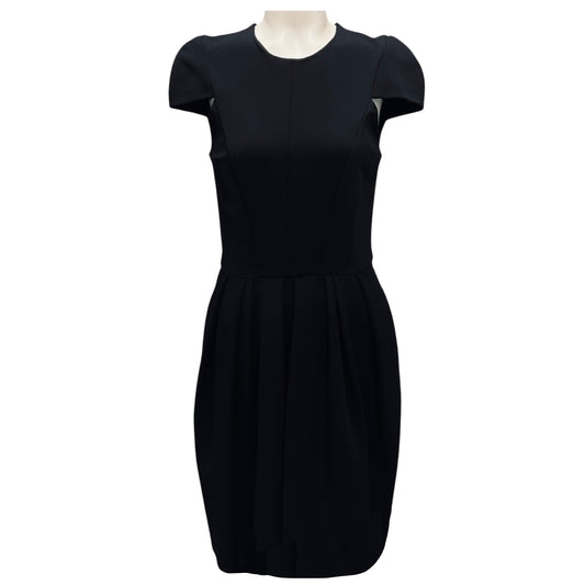 J. Mendel Black Cap Sleeved Stretch Knit Techno Midi Dress