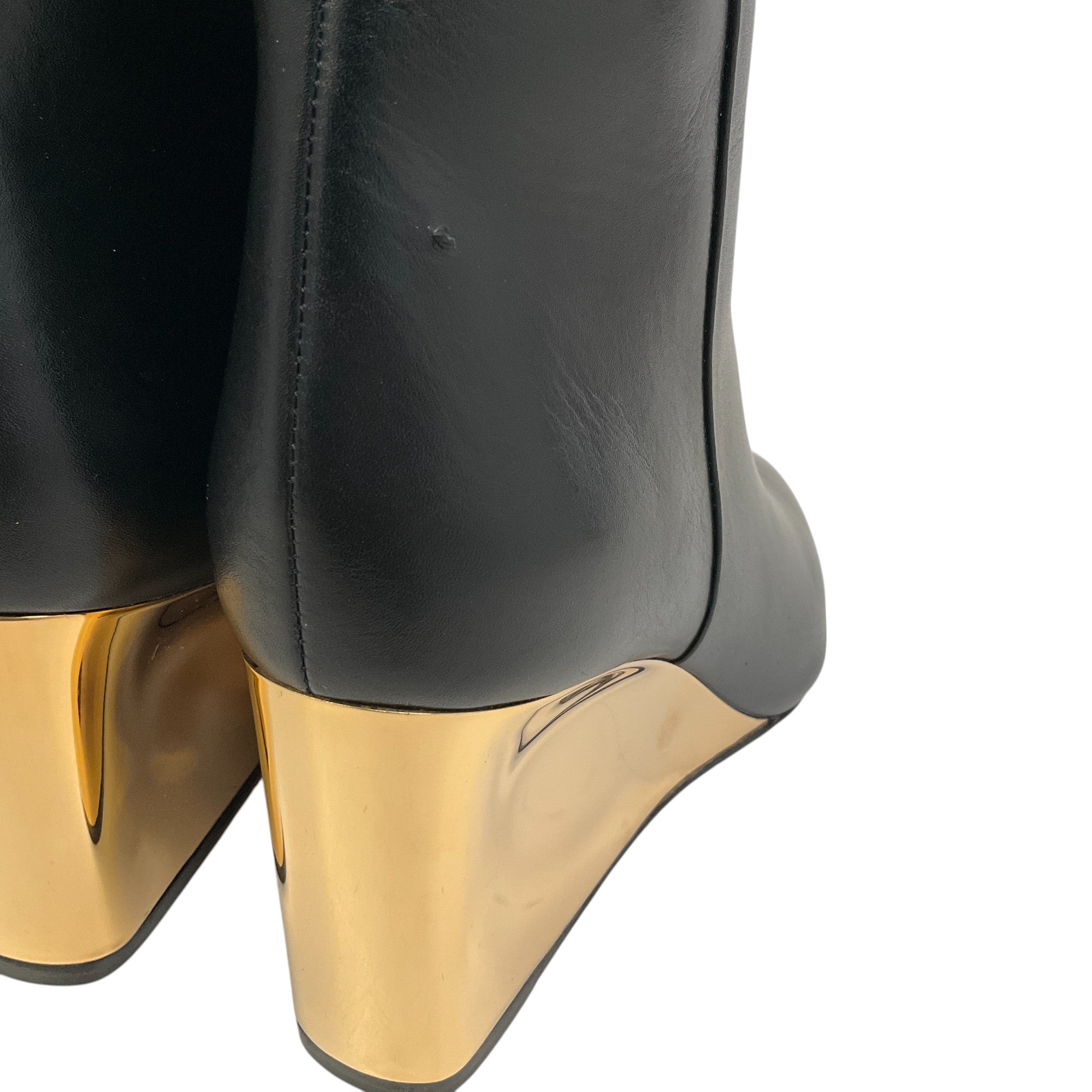 Chloe Black Leather Rebecca Boots with Gold Wedge Heel