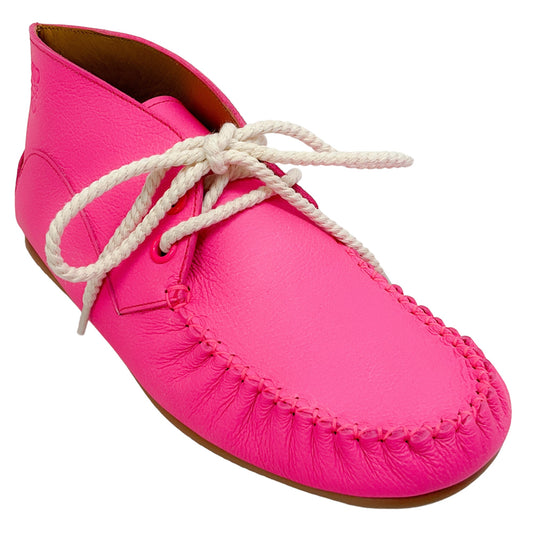 Loewe Neon Pink Soft Lace Up Ankle Booties
