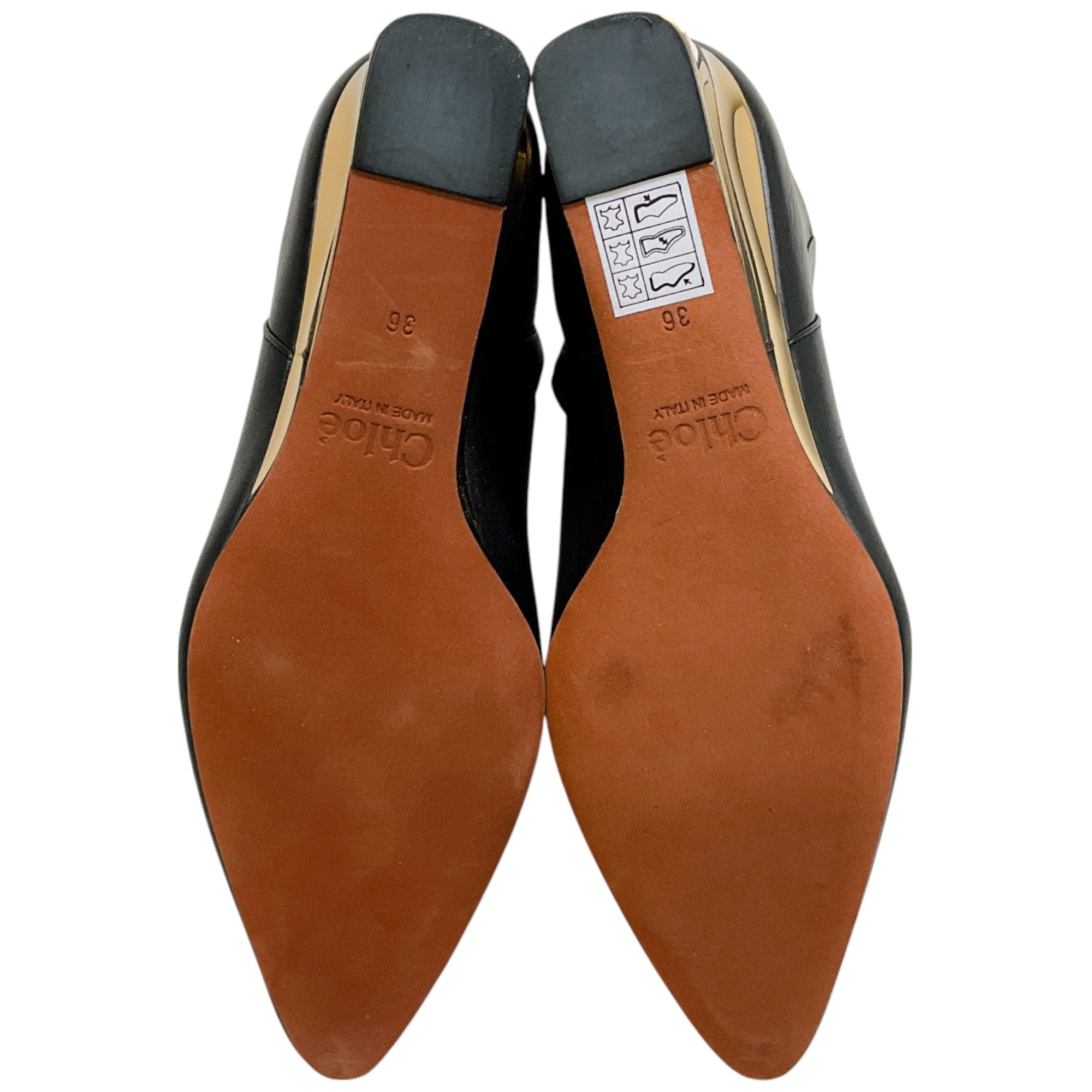 Chloe Black Leather Rebecca Boots with Gold Wedge Heel