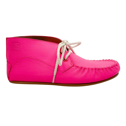 Loewe Neon Pink Soft Lace Up Ankle Booties