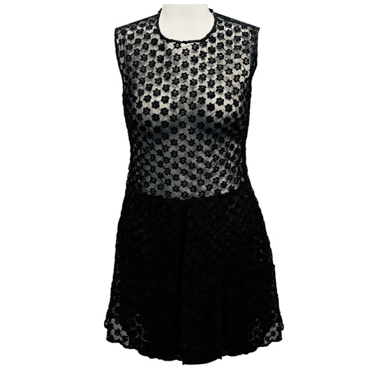 Simone Rocha Black Floral Embroidered Sheer Mesh Tulle Sleeveless Mini Cocktail Dress