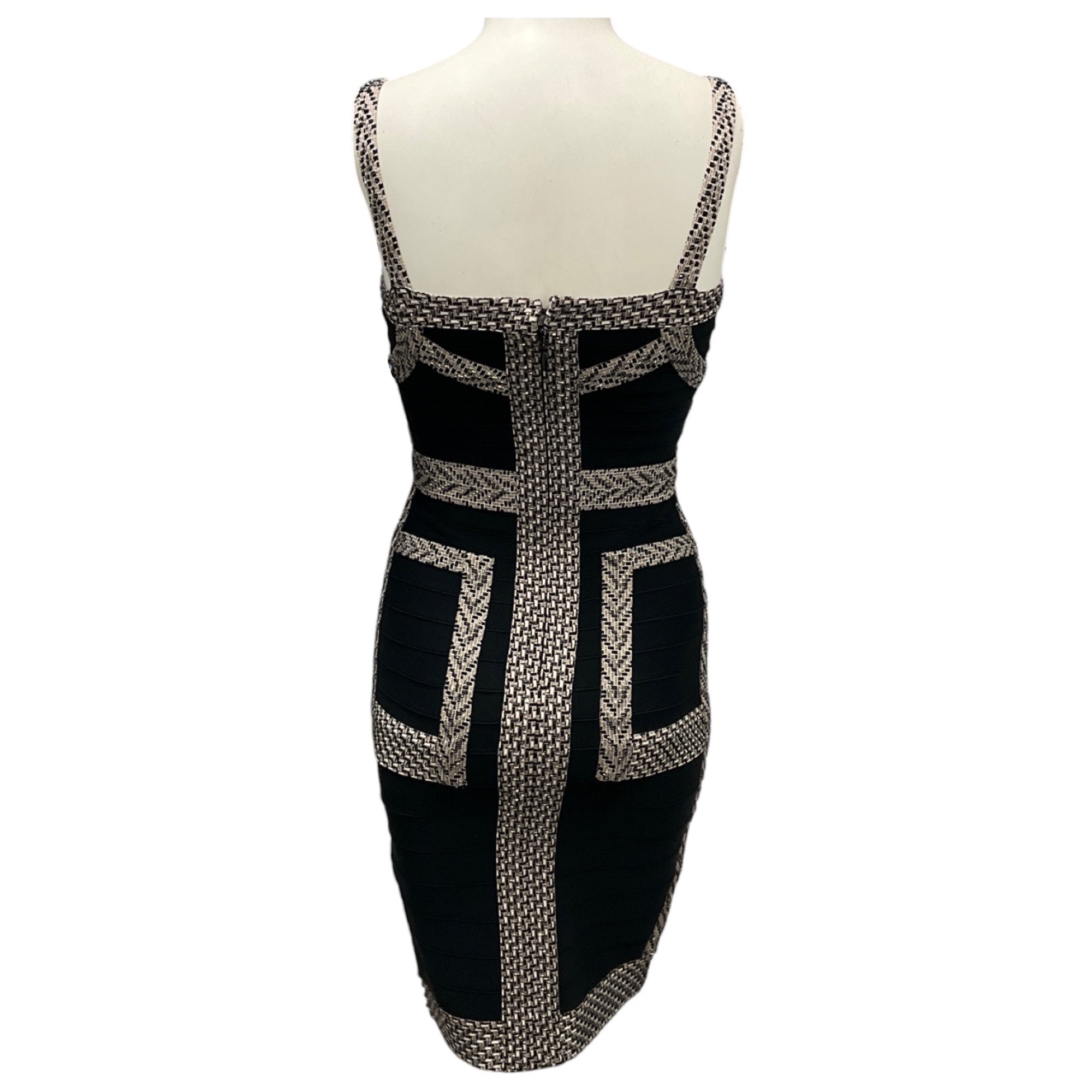 Herve Leger Black Bead Embellished Stretch Knit Bandage Cocktail Dress