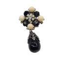 Load image into Gallery viewer, Chanel Black / Cream CC Logo Rhinestone Embellished Strass and Metal Teardrop Brooch
