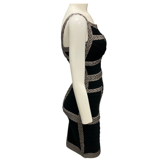 Herve Leger Black Bead Embellished Stretch Knit Bandage Cocktail Dress