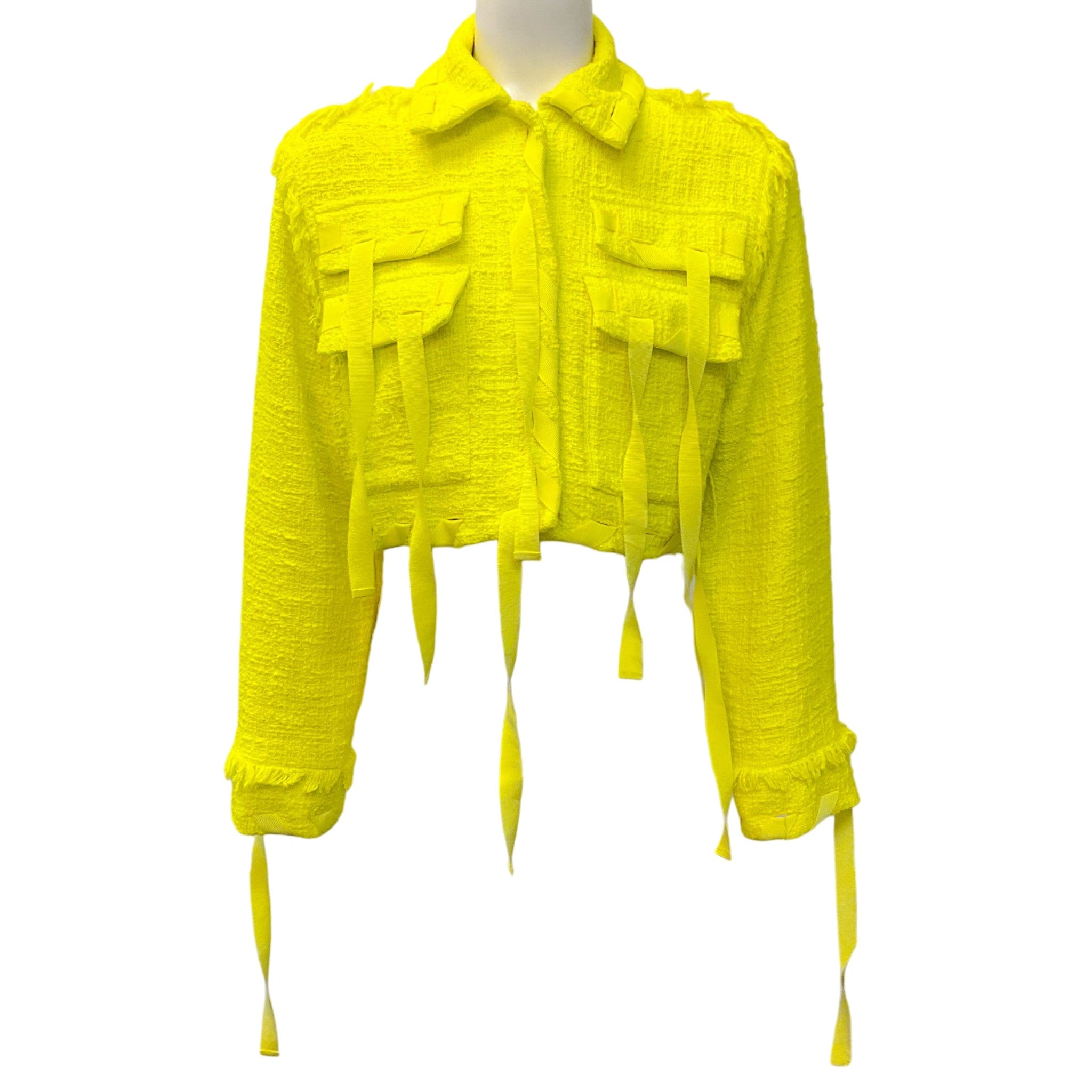 MSGM Neon Yellow Ribbon Tweed Jacket
